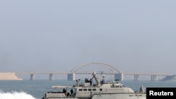 FILE - A U.S. Navy Mark VI patrol boat makes its way toward an exercise area in the Arabian Sea, Sept. 11, 2018. The Defense Department announced March 1, 2021, that it is sending two Mark VI patrol boats to Ukraine.
