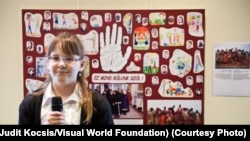 Fourth-grader Gréta Bódi, 11, drew some images for a poster from the Primary School for the Visually Impaired in Budapest, Hungary. ‘Ez mind rólunk szól’ means ‘this is all about us.’