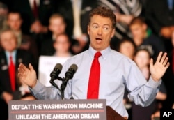 FILE - Sen. Rand Paul of Kentucky speaks in Milford, N.H., April 8, 2015.