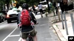 A Philadelphia bicyclist on one of the city's bike lanes.