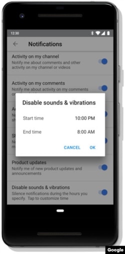 A preview of Google's new tools aimed at helping users balance technology in their lives is shown at the company's I/O 2018 developers' conference in Mountain View, California on May 8, 2018. (Google)
