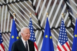 President Joe Biden meets with European Council President Charles Michel and European Commission President Ursula von der Leyen during the United States-European Union Summit at the European Council in Brussels, June 15, 2021.