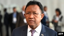 Le Président malgache Hery Rajaonarimampianina à la session ordinaire de la Conférence des Chefs d'Etat et de gouvernement de l'Union africaine (UA) lors du 30ème sommet annuel de l'UA à Addis Abeba le 29 janvier 2018.