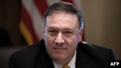 Secretary of State Mike Pompeo is traveling to North Korea for the third time this year for nuclear talks with officials in Pyongyang. Here he pictured in the Cabinet Room of the White House, in Washington, DC, on June 21, 2018. / AFP PHOTO / Olivier Douliery