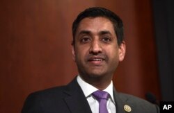 FILE - Rep. Ro Khanna, D-California, speaks on Capitol Hill in Washington, Dec. 18, 2017.