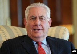 Secretary of State Rex Tillerson speaks during a interview with the Associated Press at the State Department in Washington, Jan. 5, 2018.