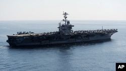 On January 3, 2012 the Pentagon answered an Iranian warning to keep U.S. aircraft carriers out of the Persian Gulf by declaring that American warships will continue regularly scheduled deployments to the strategic waterway, (File).
