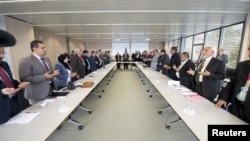 U.N. Secretary-General Special Envoy Ismail Ould Cheikh Ahmed (C) opens the Yemen peace talks in Magglingen, Switzerland, Dec. 15, 2015.