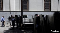 Venezuelan National Guards block the street near Venezuela's National Assembly building in Caracas, Venezuela, May 15, 2019.