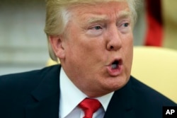 President Donald Trump is pictured speaking during a meeting in the Oval Office of the White House in Washington, Nov. 30, 2017.
