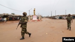 FILE - Burundian peacekeepers are seen patrolling a neighborhood in Bangui, capital of the Central African Republic, April 30, 2014.