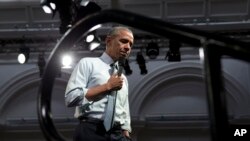 President Barack Obama speaks to an audience from the U.S. Embassy’s Young Leaders UK program at the Royal Horticultural Society in London, April 23, 2016. Obama on Sunday continued to urge Britons to vote to remain within the European Union.