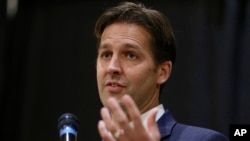 FILE - Republican Sen. Ben Sasse speaks in Lincoln, Nebraska.