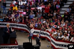 President Donald Trump speaks during a campaign rally at the Mayo Civic Center, Oct. 4, 2018, in Rochester, Minn.