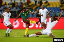 Burkina Faso faces off with Cameroon in the Africa Cup of Nations tournament at the Stade de l'Amitie stadium in Libreville, Gabon, Jan. 14, 2017.