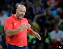 Rio Olympics Basketball Men: Serbia head coach Sasha Djordjevic directs his team during the men's gold medal basketball game against the United States at the 2016 Summer Olympics in Rio de Janeiro, Brazil, Sunday, Aug. 21, 2016.