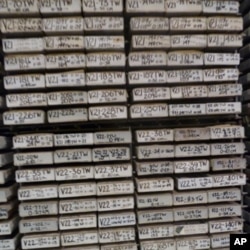 Core sample labels identify the exact spot on the sea floor where the sample was taken. Slight variations in location can make a significant difference in the chemical and biological composition of the sediment sample.