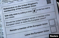 FILE - Illustration picture of postal ballot papers in London ahead of the June 23 BREXIT referendum when voters will decide whether Britain will remain in the European Union, June 1, 2016.