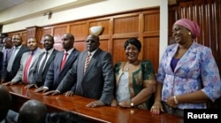 Kenyan politicians Aisha Jumwa, Florence Mutua, Johnstone Muthama, Junet Mohammed, Timothy Bosire, Ferdinand Waititu, Moses Kuria and Kimani Ngunjiri stand in the dock at the Milimani Law Courts over alleged "hate speech", flagging growing tension in Keny
