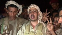 This AFPTV screen grab from a video made Aug. 10, 2019, shows Mokhtar al-Noubi, chief of the 5th battalion of the southern Yemen separatist army commanded by Aidarous al-Zoubeidi, speaking before a camera in Yemen's second city of Aden.