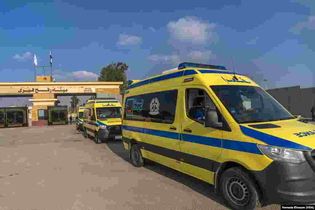 Ambulances return to Egypt through Rafah. On a single day recently, Egypt says, Israeli authorities allowed 301 aid trucks into Gaza via the crossing. Rafah, Egypt, Feb. 4, 2025.