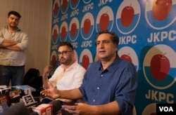 The Jammu and Kashmir Peoples Conference (JKPC), led by separatist-turned-mainstream politician Sajad Lone, held a press conference in Srinagar, Sept 5, 2024. (Wasim Nabi for VOA)