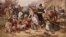 A painting by Jean Leon Gerome Ferris titled 'The First Thanksgiving' shows pilgrims and Native Americans gathering to share a meal.
