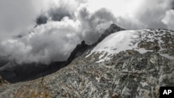  This April 16, 2019 photo shows an aerial view of the Humboldt glacier, in Merida, Venezuela.