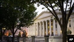 FILE - The U.S. Treasury Building in Washington, Oct. 16, 2013.