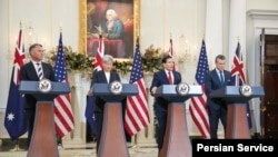  مارکو روبیو به همراه وزیر جنگ پیت هگست، معاون نخست‌وزیر و وزیر دفاع استرالیا ریچارد مارلز، و وزیر امور خارجه استرالیا پنی وونگ