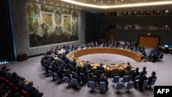 Members of the United Nations Security Council gather for a meeting on North Korea, Sept. 27, 2018, at the United Nations in New York.