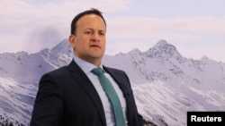 Irish politician Leo Varadkar reacts during an interview at the World Economic Forum in Davos, Switzerland, Jan. 24, 2019. 