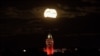 The supermoon is seen over the historical Galata Tower in Istanbul, Turkey, early November 14, 2016. 