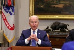 U.S. President Joe Biden speaks during a meeting at the White House in Washington, July 12, 2021.