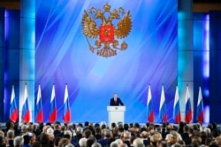 Russian President Vladimir Putin addresses the State Council in Moscow, Russia, Wednesday, Jan. 15, 2020. (AP Photo/Alexander Zemlianichenko )