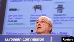 European Union Competition Commissioner Joaquin Almunia speaks during a news conference at the EU Commission headquarters in Brussels, Feb. 5, 2014. 