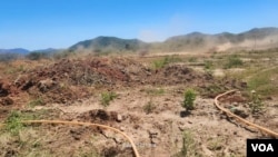 在津巴布韦的马佐威区，为了满足中国主导的采矿业务的扩张和一条新的输水管道的需要，一些百年老树被砍伐。(美国之音/伊诺斯·丹赫尔)