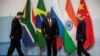 South Africa's President Cyril Ramaphosa, China's President Xi Jinping and Russia's President Vladimir Putin, at the BRICS summit meeting in Johannesburg, South Africa, July 26, 2018. (Gianluigi Guercia/Reuters)
