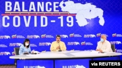 El presidente de Venezuela, Nicolás Maduro, promociona las propiedades de la vacuna Cartivir como una cura milagrosa contra el COVID-19, durante una intervención pública en Caracas, el 24 de enero de 2021.