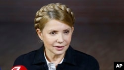 Former Ukrainian prime minister and presidential hopeful Yulia Tymoshenko speaks during a press conference in Donetsk, eastern Ukraine, April 22, 2014.