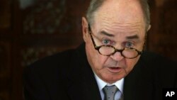 U.S. Special Representative for Afghanistan and Pakistan James Dobbins talks to media, in New Delhi, India , Thursday, June 27, 2013