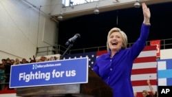 Democratic presidential candidate Hillary Clinton takes the stage at a rally in Long Beach, California, June 6, 2016.