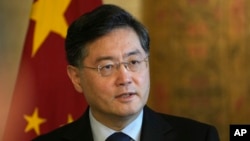 FILE - Chinese Foreign Minister Qin Gang speaks during a press conference in Cairo, Egypt, Jan. 15, 2023. 