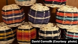 Traditional double-wall baskets woven by artist David Cornsilk, a citizen of the Cherokee Nation in Oklahoma.