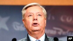 FILE - Sen. Lindsey Graham, R-SC, speaks on Capitol Hill in Washington on Sept. 29, 2022.
