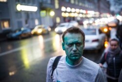 Russia -- Alexei Navalny after being attacked with green dye in 2017.