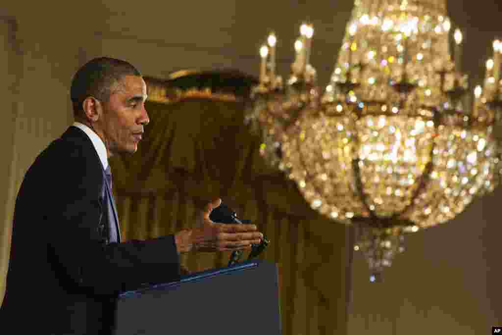 President Barack Obama speaks during a news conference, telling Americans who voted for change: &quot;I hear you,&quot; in the East Room of the White House,&nbsp; Nov. 5, 2014, in Washington. 