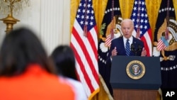 President Joe Biden speaks during a news conference in the East Room of the White House, March 25, 2021, in Washington.