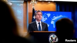 FILE - U.S. Secretary of State Antony Blinken speaks in the briefing room of the State Department in Washington, Jan. 7, 2022.