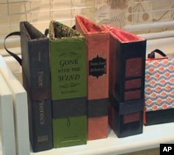 Those are books that have been turned into purses on artist Caitlin Phillips' shelf.